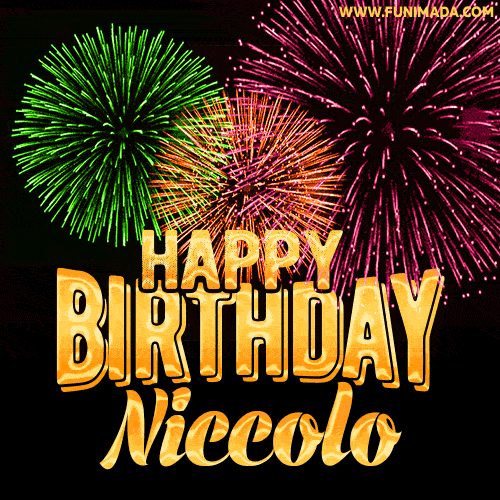 Wishing You A Happy Birthday, Niccolo! Best fireworks GIF animated greeting card.