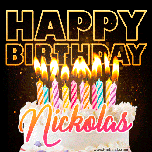 Nickolas - Animated Happy Birthday Cake GIF for WhatsApp