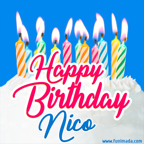 Happy Birthday GIF for Nico with Birthday Cake and Lit Candles
