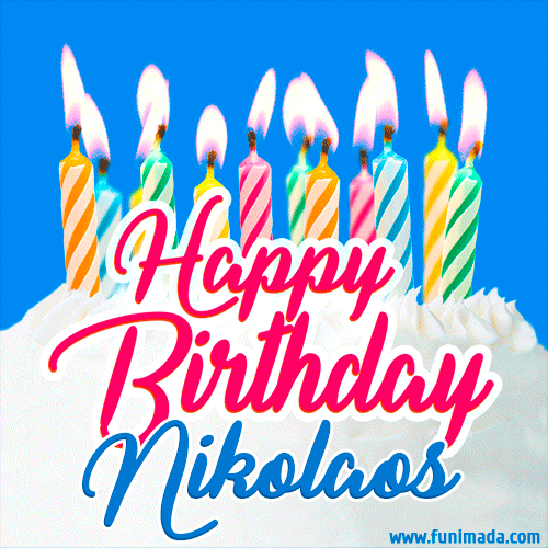 Happy Birthday GIF for Nikolaos with Birthday Cake and Lit Candles