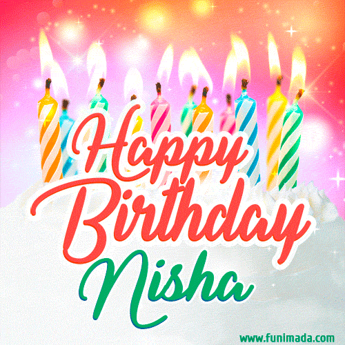 Happy Birthday GIF for Nisha with Birthday Cake and Lit Candles
