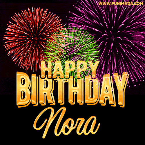 Wishing You A Happy Birthday, Nora! Best fireworks GIF animated greeting card.