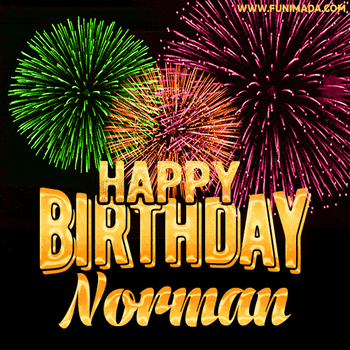 Wishing You A Happy Birthday, Norman! Best fireworks GIF animated greeting card.