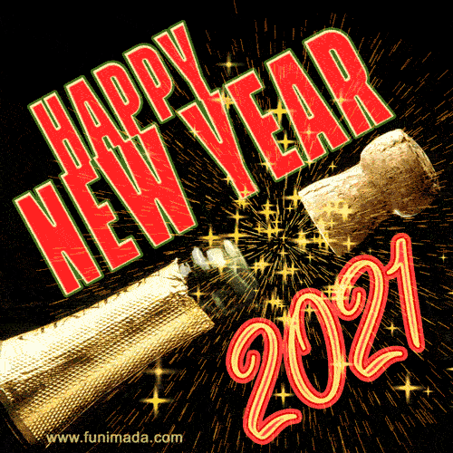 Opening Bottle of Champagne Happy New Year 2021 Animated GIF