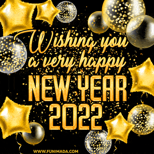 Wishing You A Very Happy New 2022! Gold Confetti GIF.