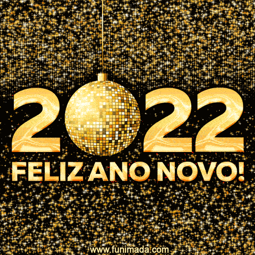 Feliz Ano novo 2022! GIF de estrelas douradas.