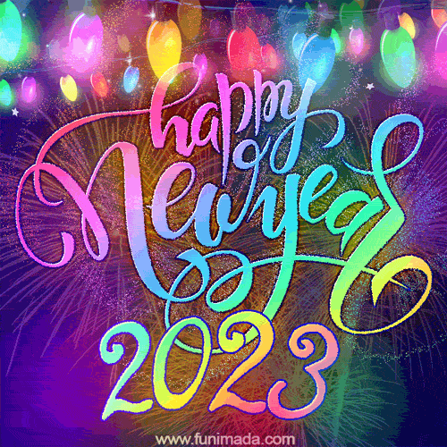 Colorful Lights and Rainbow Glow Lettering Happy New Year GIF 2023