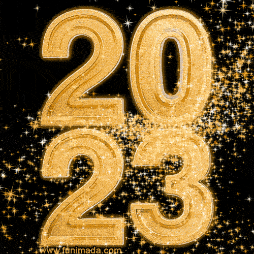 2023 GIF. Golden Glittering Numbers and Animated Star Dust.