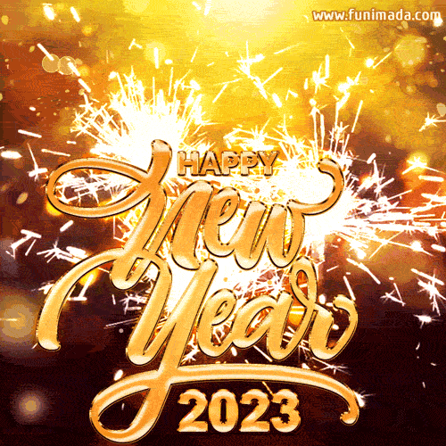 New Year 2023 Golden Text and Animated Sparklers