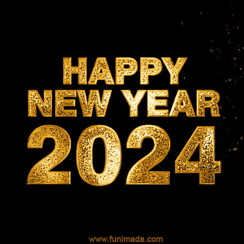 Happy New Year 2024! Golden luxury title gif.