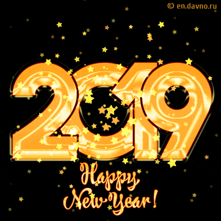 Lovely Golden Stars. Download Premium Happy New Year 2019 Greeting Card (GIF).