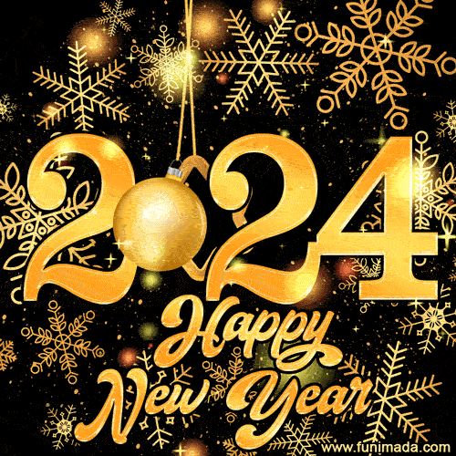 Wishing you a Happy New Year 2024 - Gold Glitter GIF Animation
