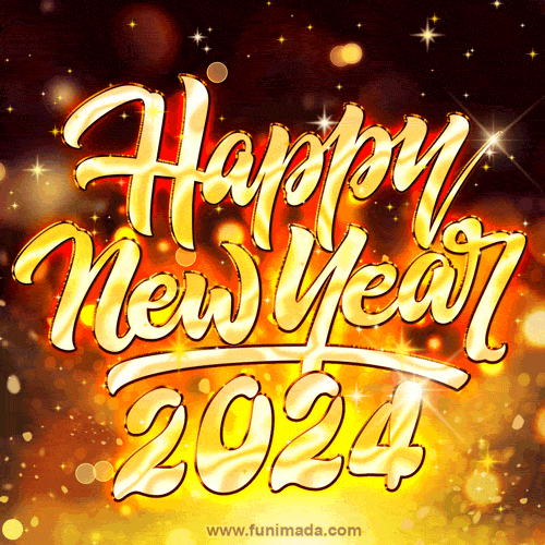 Spectacular golden sparkles and glitter happy new year 2024 animated image