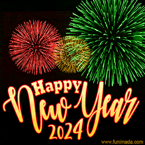 Colorful Fireworks Happy New Year 2024 Animated Image for WhatsApp