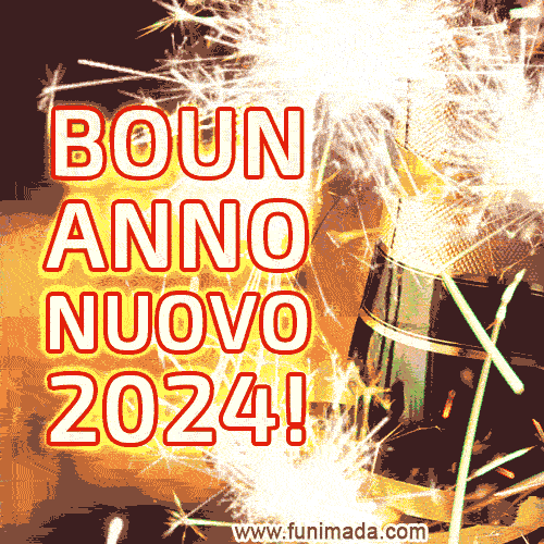 Buon anno nuovo 2024! GIF con stelle filanti.