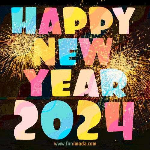 Joyful and Colorful New Year Holiday GIF with animated text and fireworks