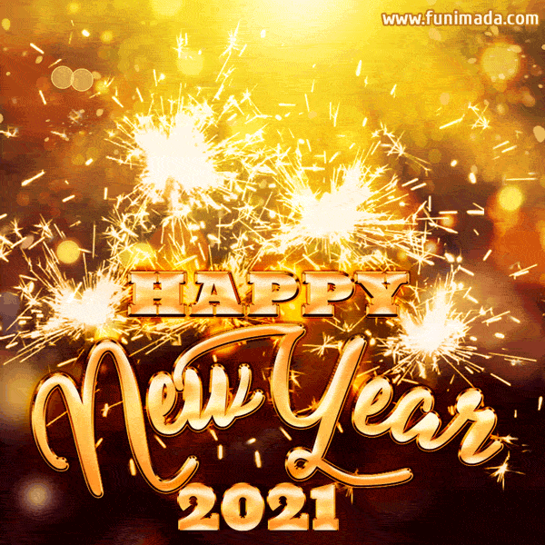 Happy New Year 2021 Golden Text and GIF Animated Sparklers