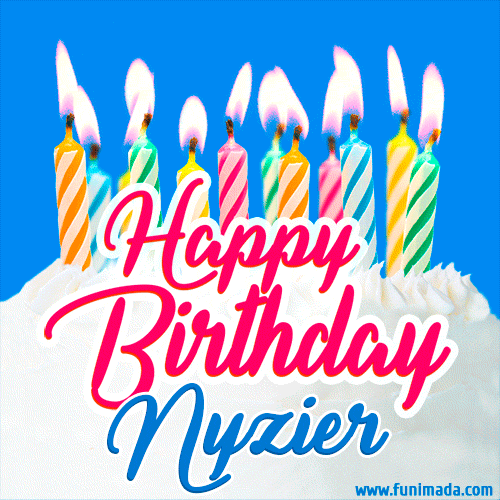Happy Birthday GIF for Nyzier with Birthday Cake and Lit Candles