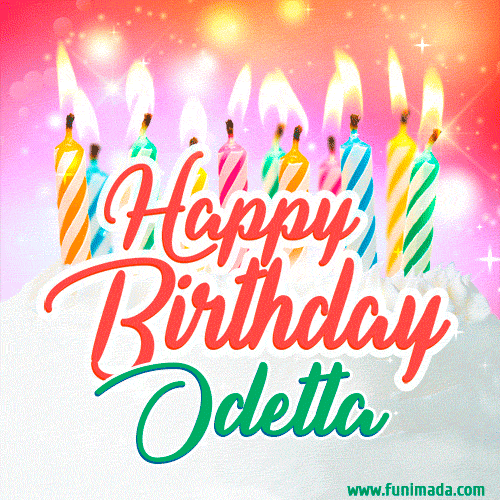 Happy Birthday GIF for Odetta with Birthday Cake and Lit Candles