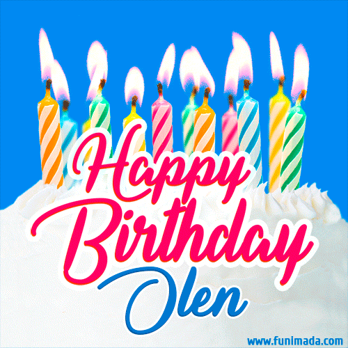 Happy Birthday GIF for Olen with Birthday Cake and Lit Candles