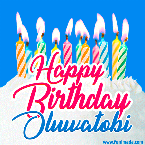Happy Birthday GIF for Oluwatobi with Birthday Cake and Lit Candles