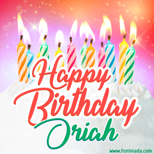 Happy Birthday GIF for Oriah with Birthday Cake and Lit Candles