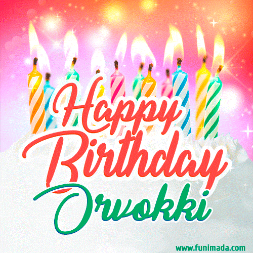 Happy Birthday GIF for Orvokki with Birthday Cake and Lit Candles
