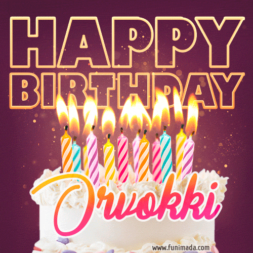 Orvokki - Animated Happy Birthday Cake GIF Image for WhatsApp