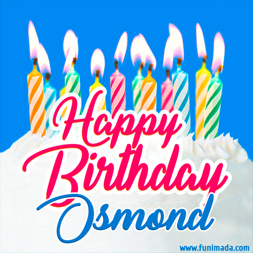 Happy Birthday GIF for Osmond with Birthday Cake and Lit Candles