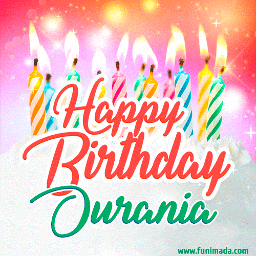 Happy Birthday GIF for Ourania with Birthday Cake and Lit Candles