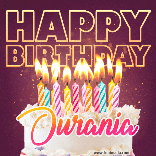 Ourania - Animated Happy Birthday Cake GIF Image for WhatsApp