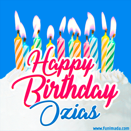 Happy Birthday GIF for Ozias with Birthday Cake and Lit Candles