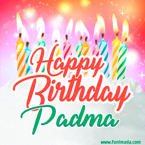 Happy Birthday GIF for Padma with Birthday Cake and Lit Candles