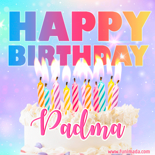 Animated Happy Birthday Cake with Name Padma and Burning Candles