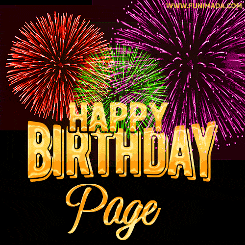 Wishing You A Happy Birthday, Page! Best fireworks GIF animated greeting card.