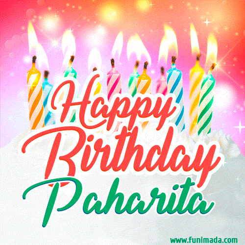 Happy Birthday GIF for Paharita with Birthday Cake and Lit Candles