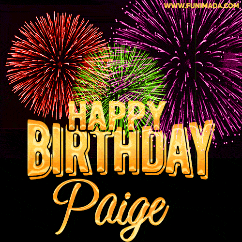 Wishing You A Happy Birthday, Paige! Best fireworks GIF animated greeting card.