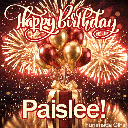 A bundle of metallic helium balloons floating over a luxury holiday gift wrapped with a gold bow, made for Paislee.