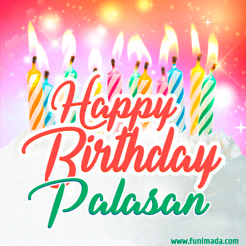 Happy Birthday GIF for Palasan with Birthday Cake and Lit Candles