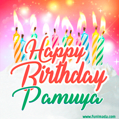 Happy Birthday GIF for Pamuya with Birthday Cake and Lit Candles