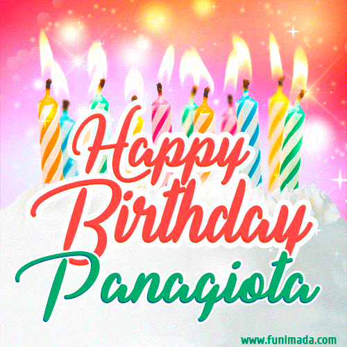 Happy Birthday GIF for Panagiota with Birthday Cake and Lit Candles