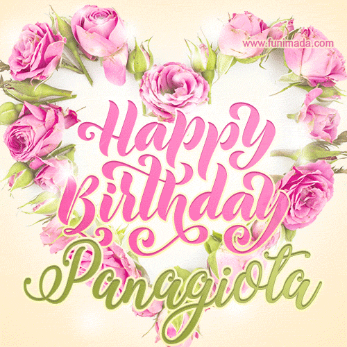 Pink rose heart shaped bouquet - Happy Birthday Card for Panagiota