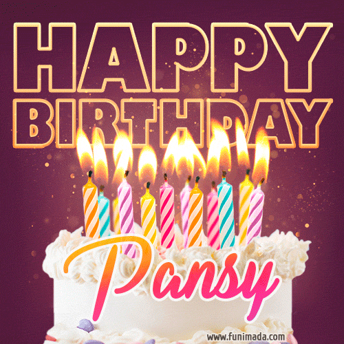 Pansy - Animated Happy Birthday Cake GIF Image for WhatsApp