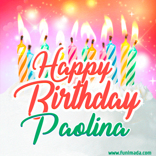 Happy Birthday GIF for Paolina with Birthday Cake and Lit Candles