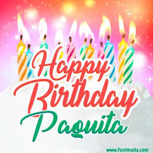 Happy Birthday GIF for Paquita with Birthday Cake and Lit Candles