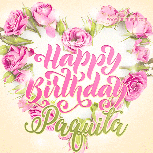 Pink rose heart shaped bouquet - Happy Birthday Card for Paquita