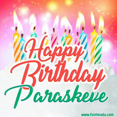 Happy Birthday GIF for Paraskeve with Birthday Cake and Lit Candles