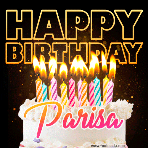 Parisa - Animated Happy Birthday Cake GIF Image for WhatsApp