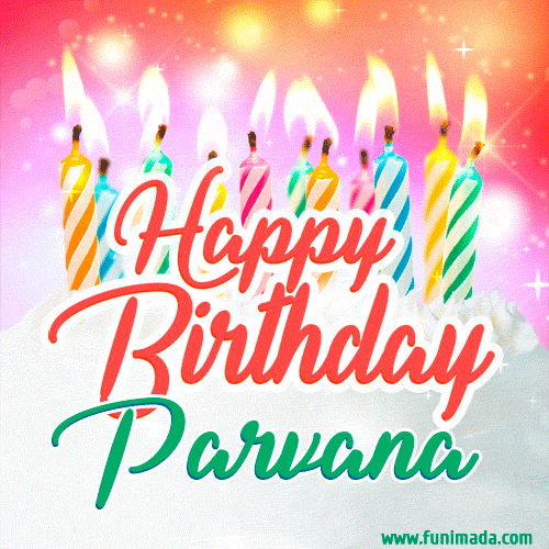 Happy Birthday GIF for Parvana with Birthday Cake and Lit Candles