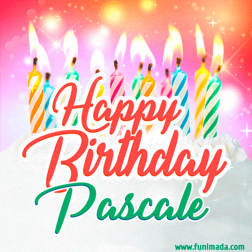 Happy Birthday GIF for Pascale with Birthday Cake and Lit Candles